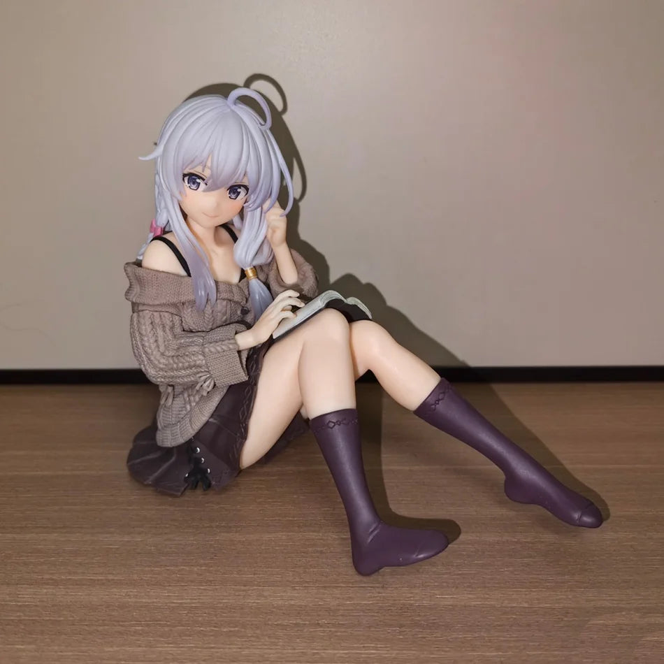 9cm Anime Wandering Witch: The Journey of Elaina Figure Elaina Knit Dress Sitting Posture Action Figure PVC Model Toy Collection