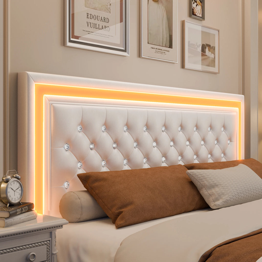 GEGOFORU Queen LED Platform Bed Frame with 4 Storage, PU Leather, No Box Spring, Easy Assembly, 900lbs Capacity