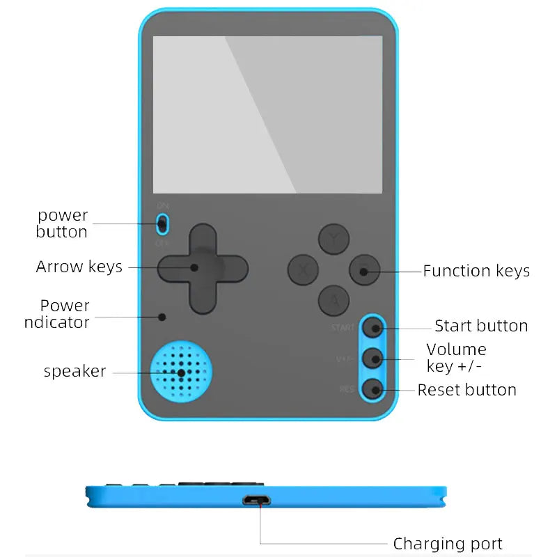 k10 Dünne Handheld-Spielkonsole 2,4 Zoll 500 klassische Spiele für Kinder und Erwachsene Ultra-Retro-Spielmaschine Tragbarer Taschenspiel-Player