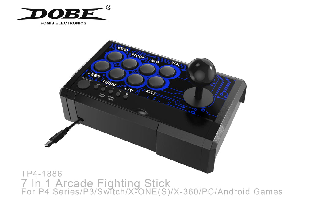 DOBE 7 In1 USB Arcade Fight Stick Street Fighting Joystick Controller for PS3 / PS4 / XBOX ONE / XOBX 360 / PC / Android /Switch
