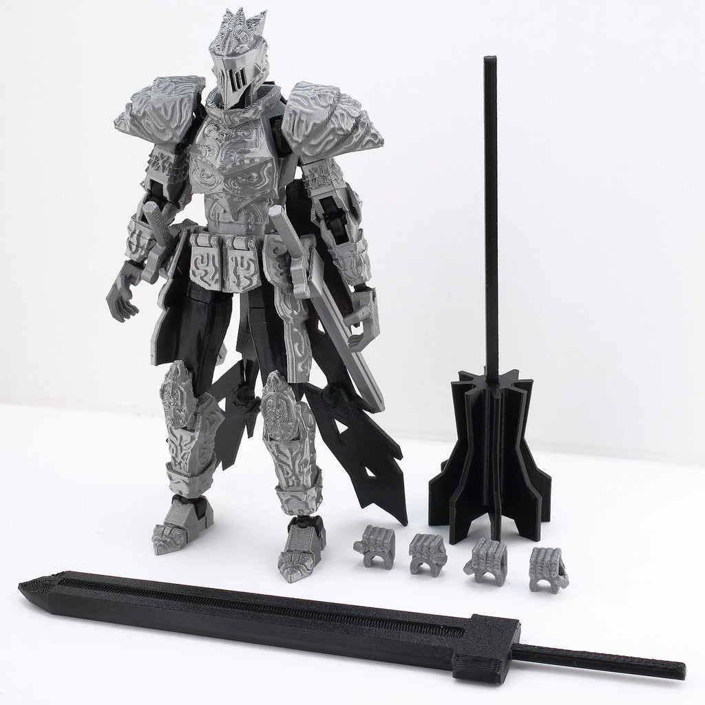9L3D Lucky13 Silver Armor Knight Action Figure Dummy13 with TripleWeapon T13 Multi-Jointed 3D Printed Collectible Toy Titan13