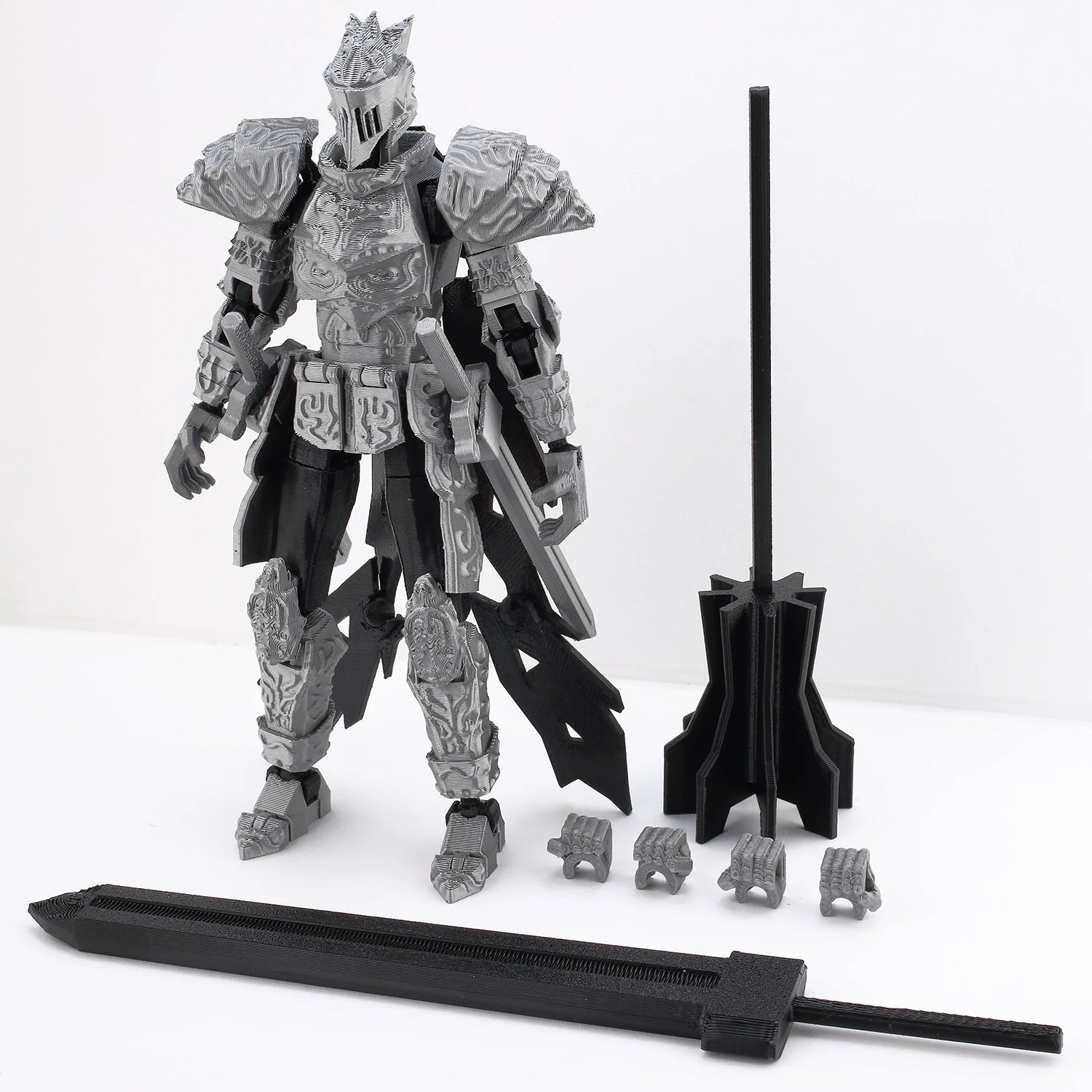 9L3D Lucky13 Silver Armor Knight Action Figure Dummy13 with TripleWeapon T13 Multi-Jointed 3D Printed Collectible Toy Titan13