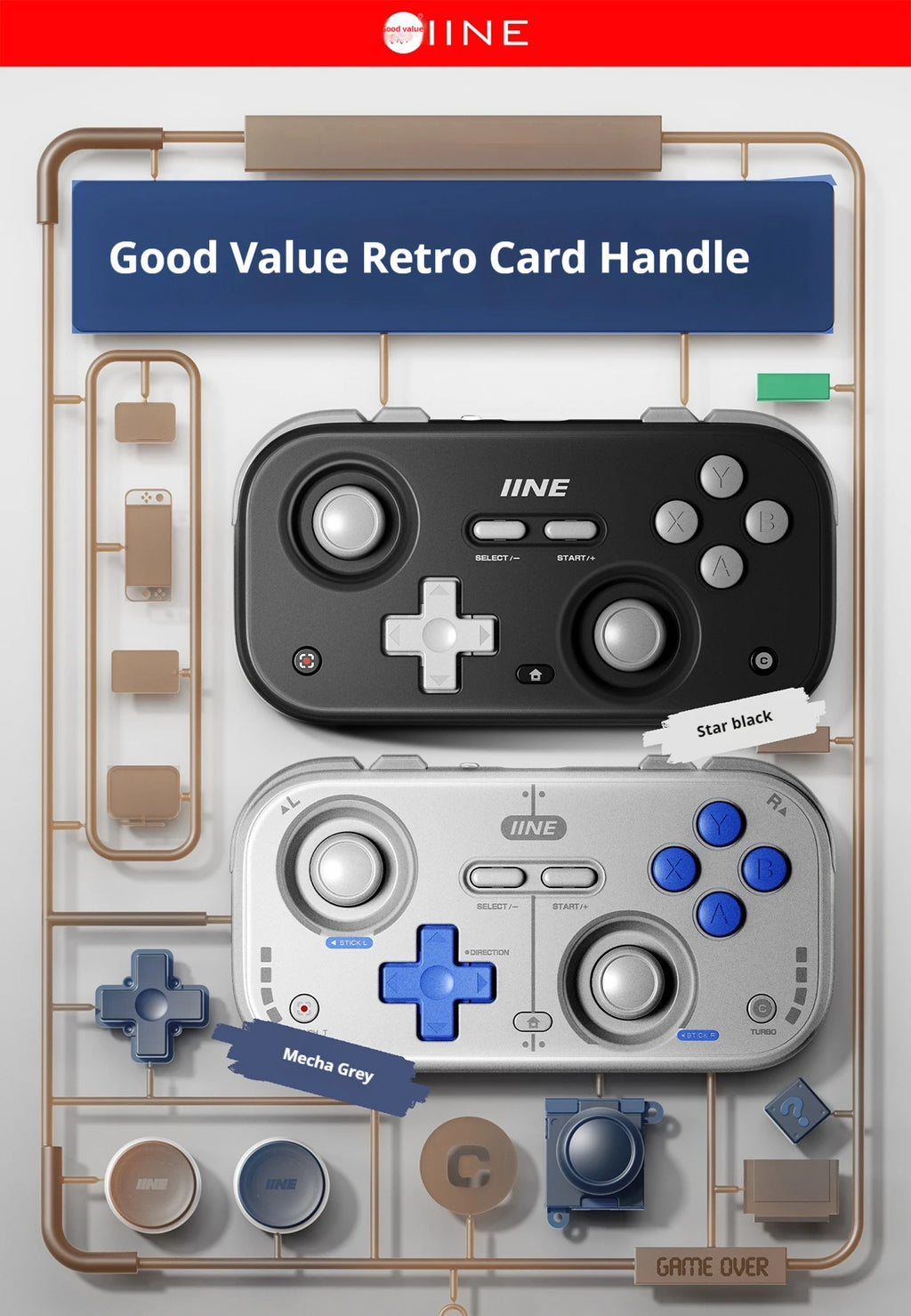 IINE Retro Pocket Gamepad Retro Gaming Controllers Wireless Bluetooth 1000Hz Hall Joystick Portable For Android IOS Phones PC NS