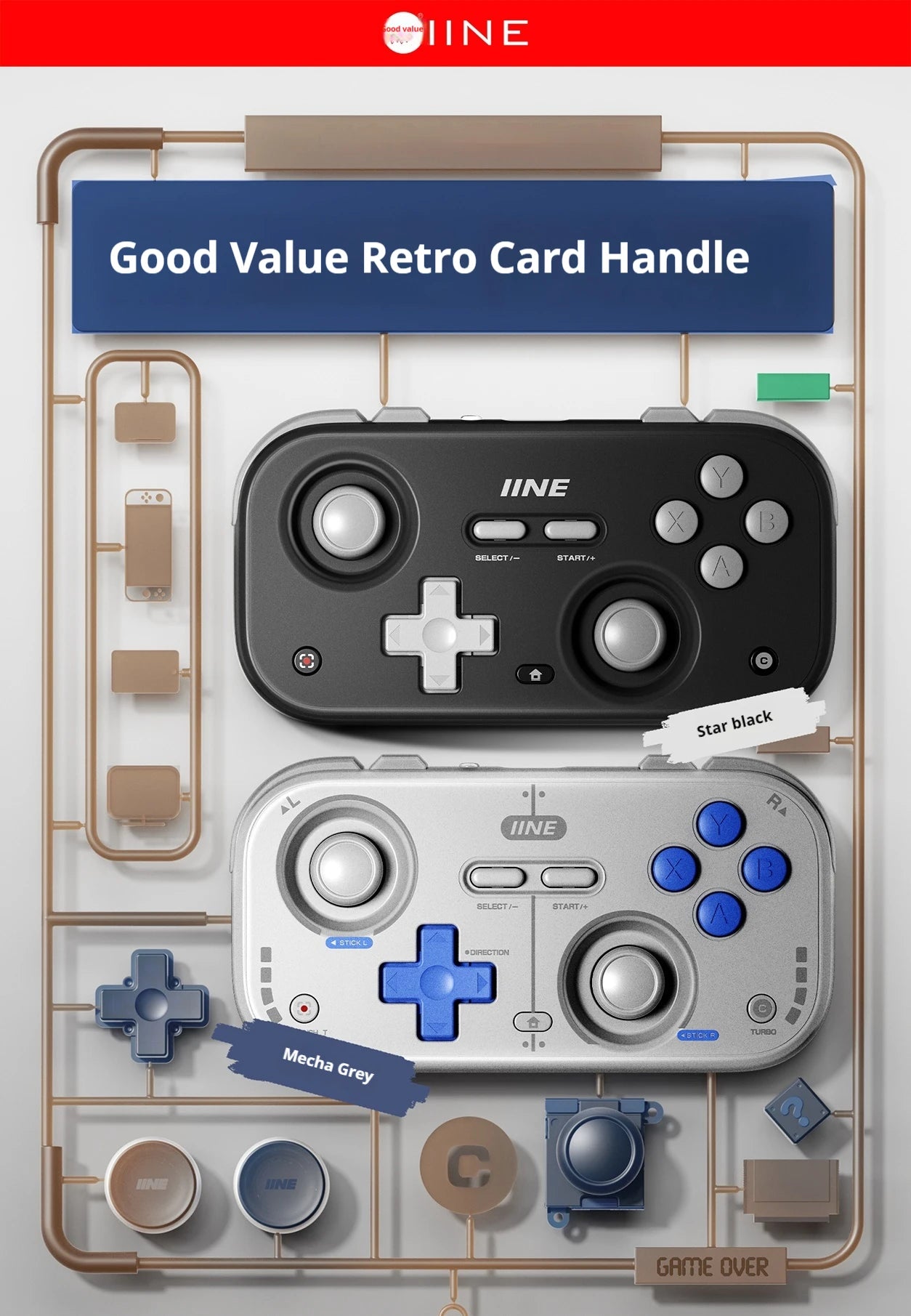 IINE Retro Pocket Gamepad Retro Gaming Controllers Wireless Bluetooth 1000Hz Hall Joystick Portable For Android IOS Phones PC NS