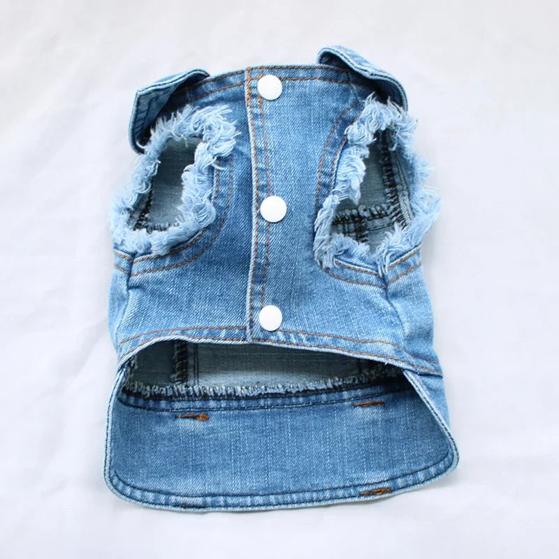 Blue Jeans Dog Denim Harness Jacket Puppy Vest Jacket Casual Clothes Costume Pet Apparel for Small Medium Dogs Back D-ring