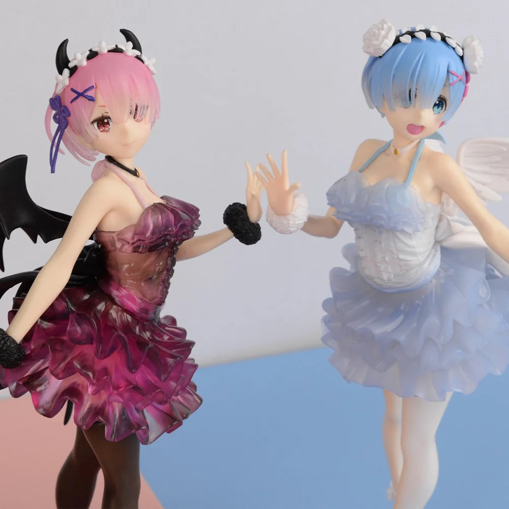 Anime Rem Figure Re:0 Ram Angel and Devils Standing Action Model Toy PVC Adult Collection Desktop Ornaments Halloween Doll Gift