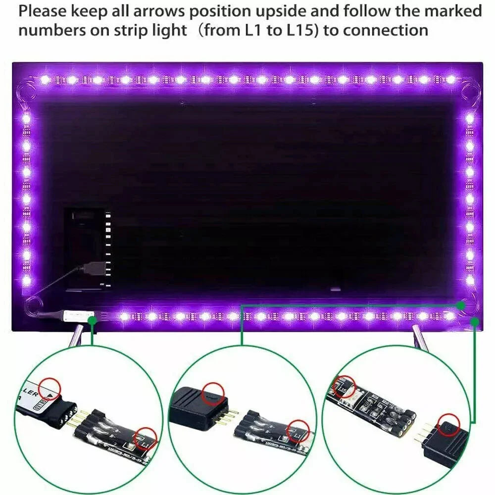 USB-LED-Leuchten für 55-75-Zoll-TV, LED-Hintergrundbeleuchtung, RGB-Lichtstreifen, Musiksynchronisation, Farbwechsel, Bluetooth-App-Steuerung für Spielzimmer