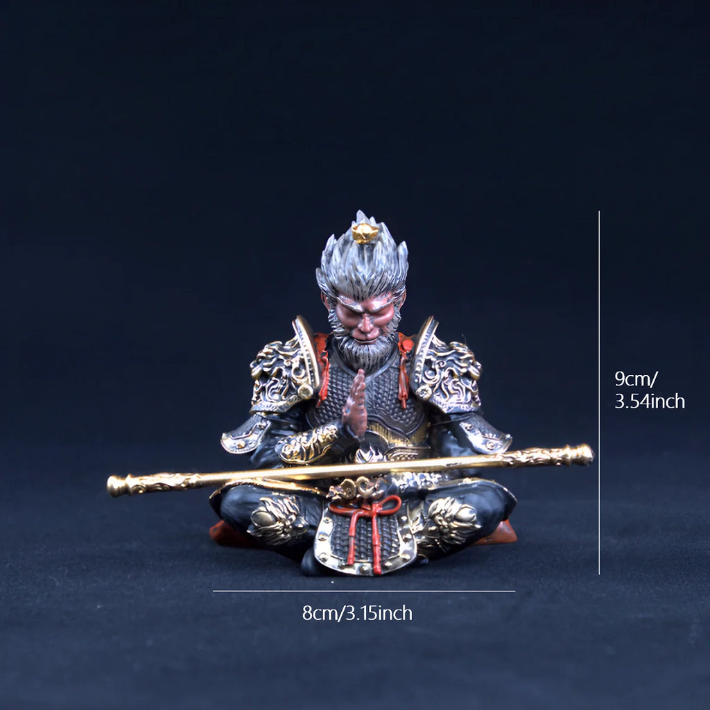 Vibrant Monkey King Figurine - 1 Set Hand-Painted Plastic Car Dashboard Ornament with Golden Hooped Staff