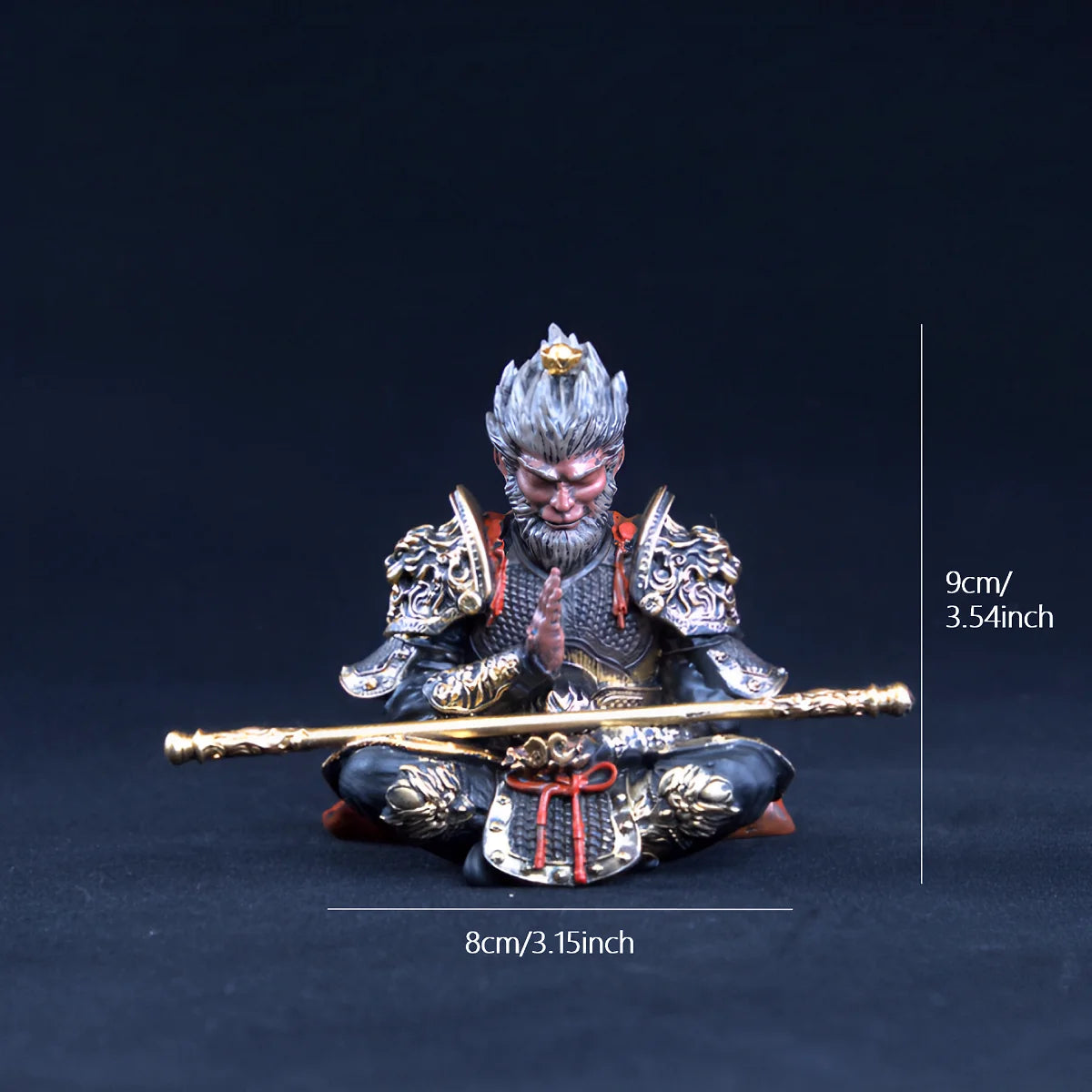 Vibrant Monkey King Figurine - 1 Set Hand-Painted Plastic Car Dashboard Ornament with Golden Hooped Staff