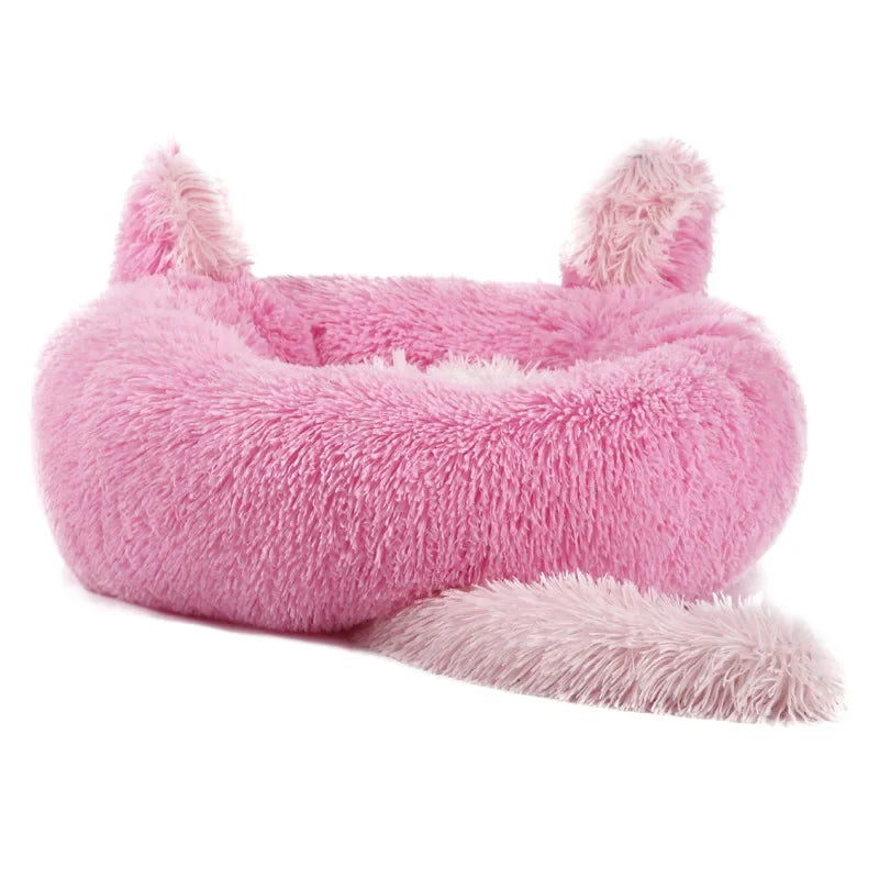 Cartoon Cat Bed Pet Nest Super Soft Warm Round Pet for Bed Semi Enclosed Dog and Cat House 2 in 1 Sleeping Bag Cat Princess Bed