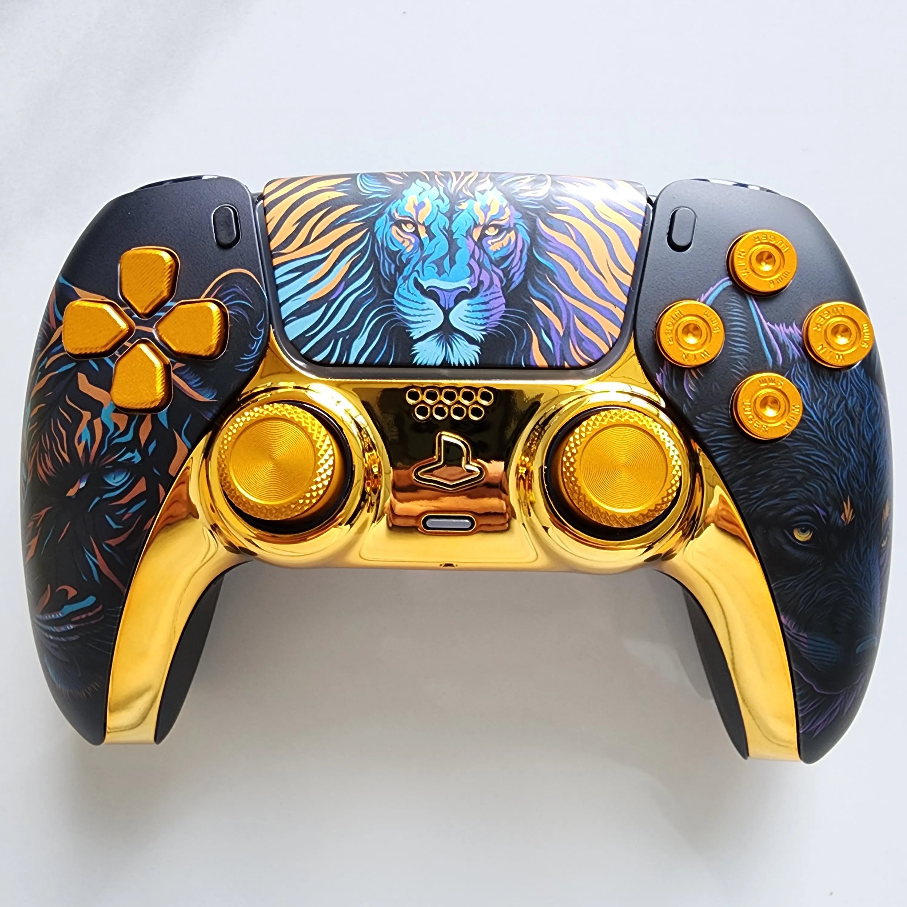 High-End Limited Edition Original Customized Modified Ps5 Game Console Handle Ps5 Original Handle Wireless Controller Ps5 Dualsense Wireless Controller: Golden Lion