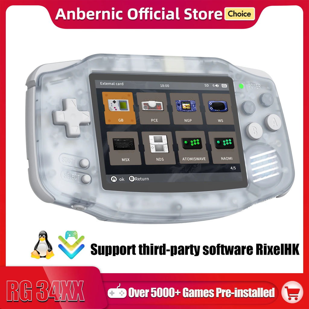 ANBERNIC RG34XX 64Bit Retro Handheld Game Player 3.4-inch IPS Screen HD-Out Portable Game Console 3500mAh streaming With APP