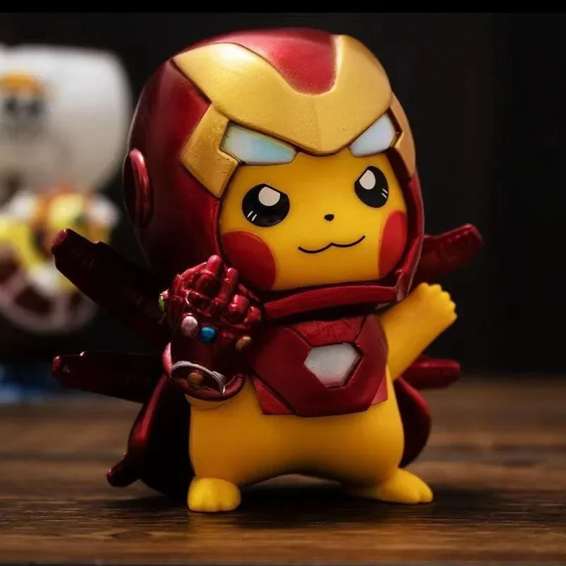 12cm Kawaii Pikachu Cos Deadpool Iron Man Anime Character Q Version of Cartoon Animation Tide Play Figure Desktop Car Decoration