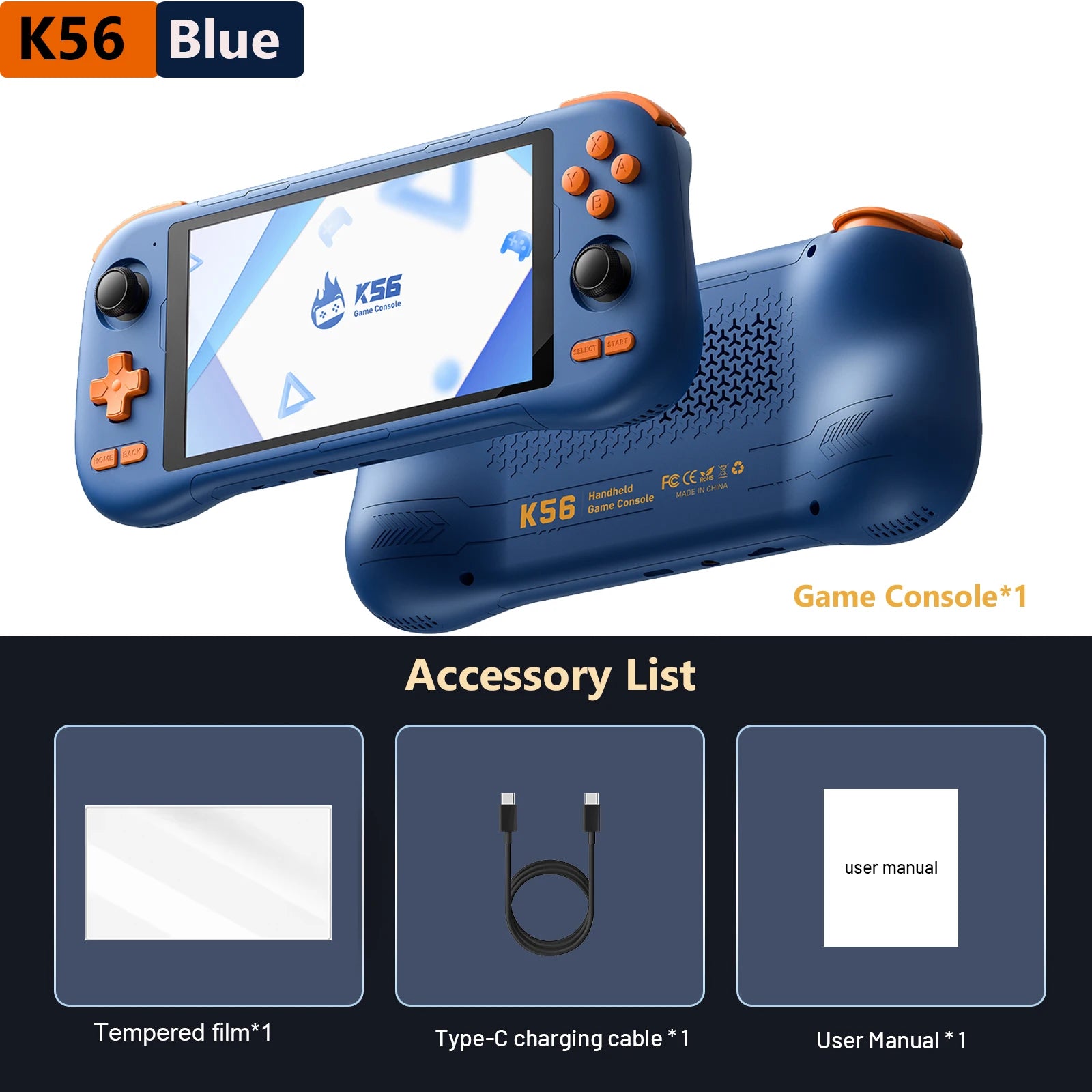 Handheld Game Console K56 5.5'' Touch Screen 50 Emulators for PS1/PSP/DC/SS Android 14 5000mAh WIFI5 Retro Game Player