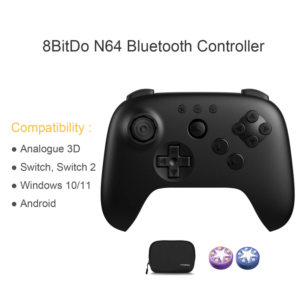 8BitDo N64 Bluetooth Controller for Analogue 3D, Nintendo Switch, Switch 2, Gaming Joystick Gamepad for Windows and Android