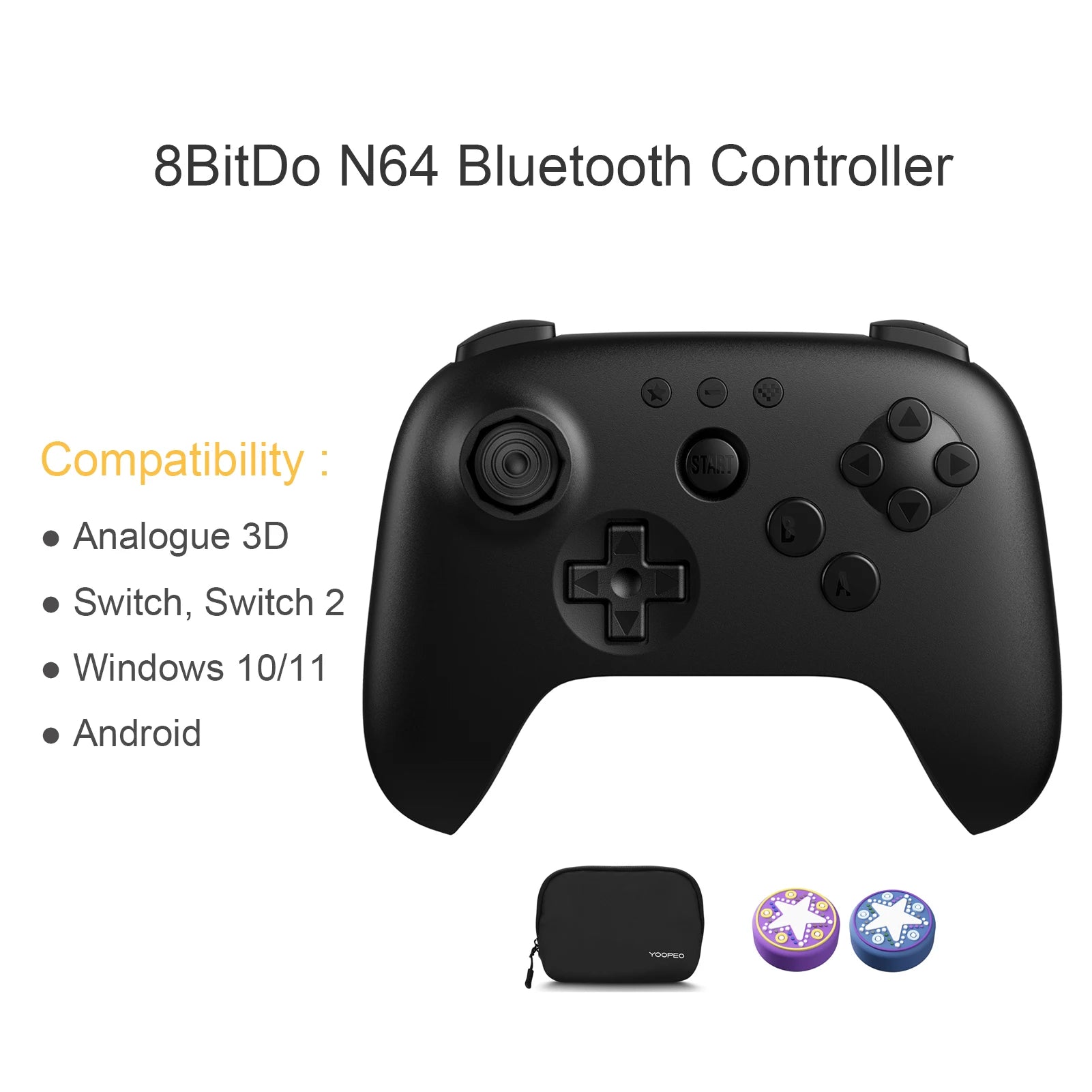 8BitDo N64 Bluetooth Controller for Analogue 3D, Nintendo Switch, Switch 2, Gaming Joystick Gamepad for Windows and Android