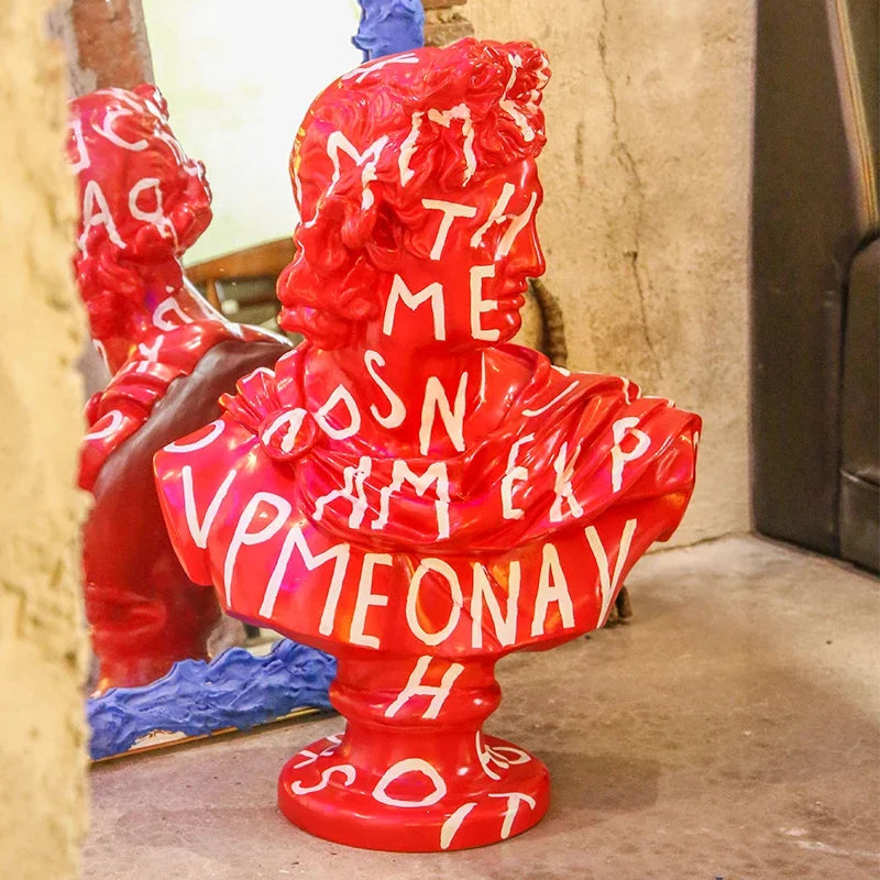 75CM David Bust Head Portraits Figurines Sculpture Michelangelo Resin Apollo Statue Nordic Decor Large Size Graffiti Art Crafts