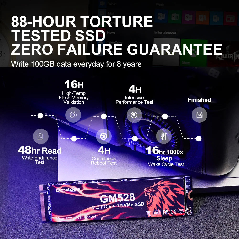 Bestoss SSD NVMe M2 PCIe 1 TB 512 GB 2TB M.2 2280 Hard Drive 5000MB/s Internal Solid State Drive for Diy Gaming Computer Laptop