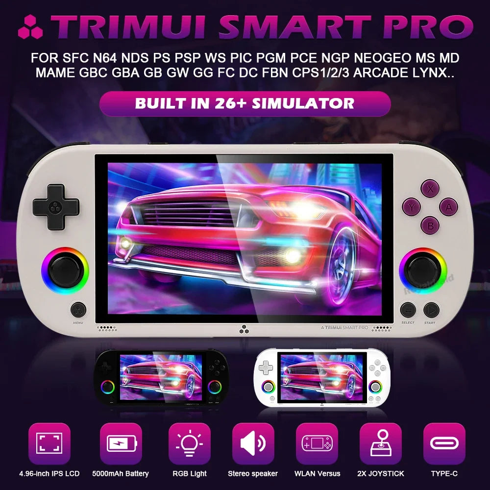 64G 128G 256G Portable Handheld Video Game Console 4.96'' IPS Screen Joystick RGB Lighting Smart Pro Retro Handheld Game Player