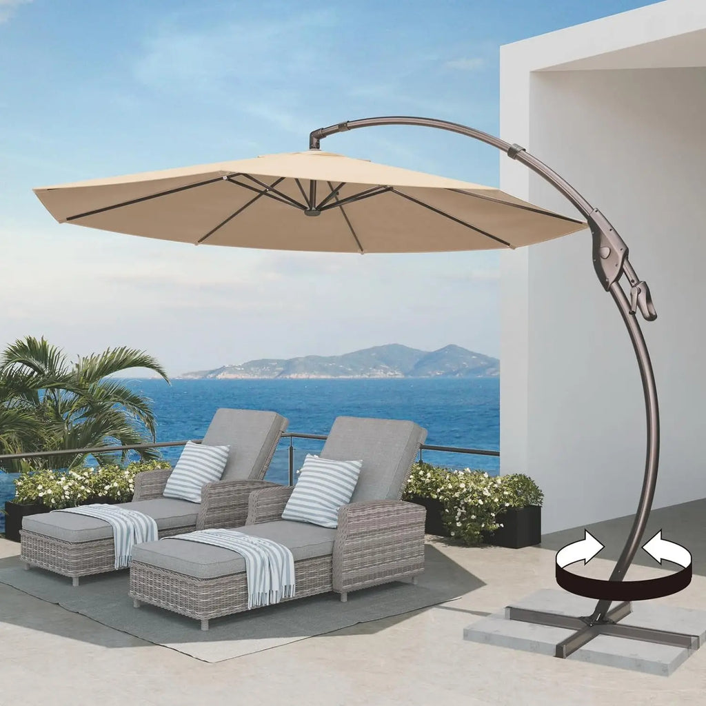 11FT Round Patio Umbrella ,Heavy Duty, Offset, 360° Rotation Aluminum Cantilever Offset Umbrella without Base for Garden Porch