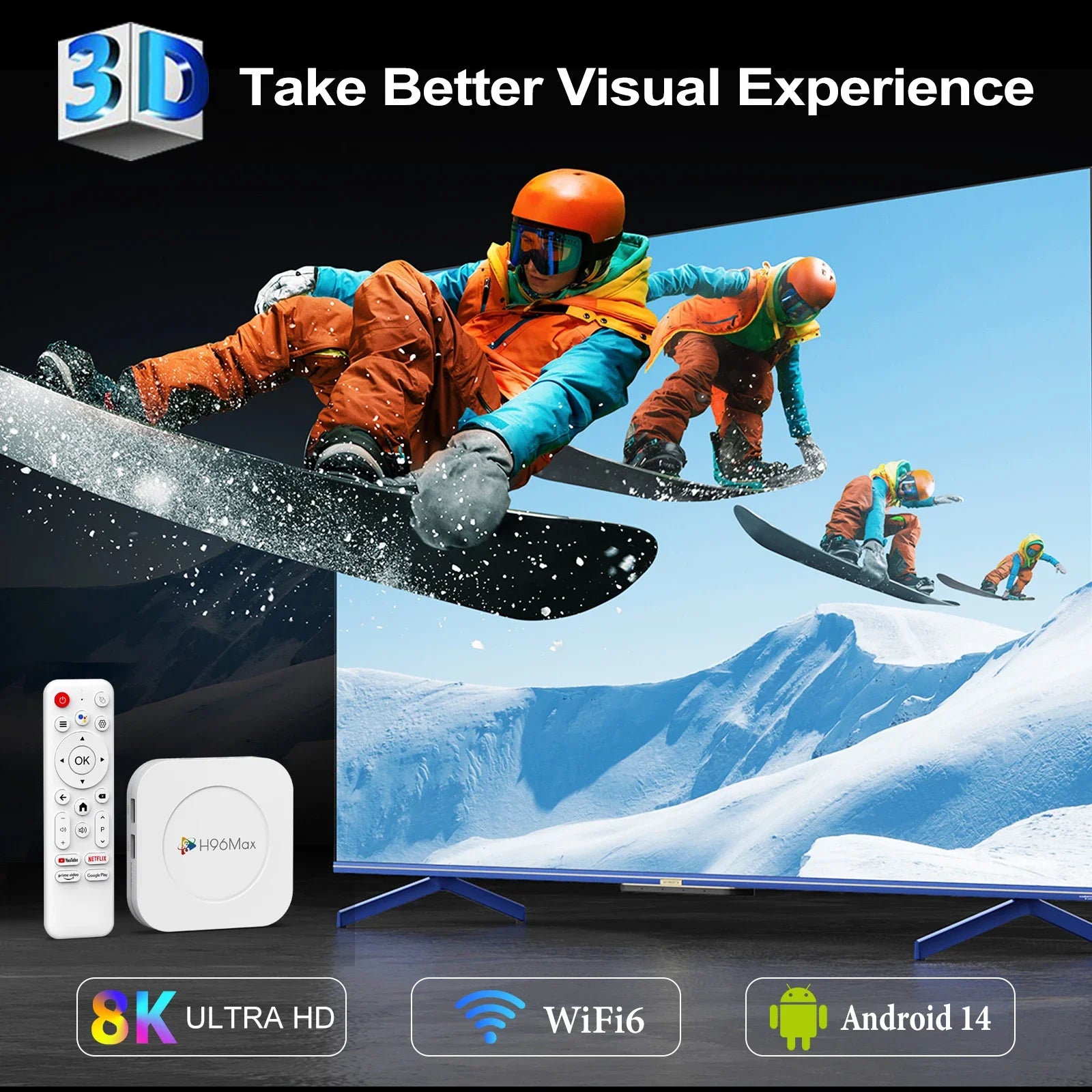 Smart TV Box H96 MAX M1 PLUS Android 14 TV Box Wifi6 Unterstützung 4K 8K Video Set-Top-Box Stimme Assistent Media Player 4GB 32GB 128GB
