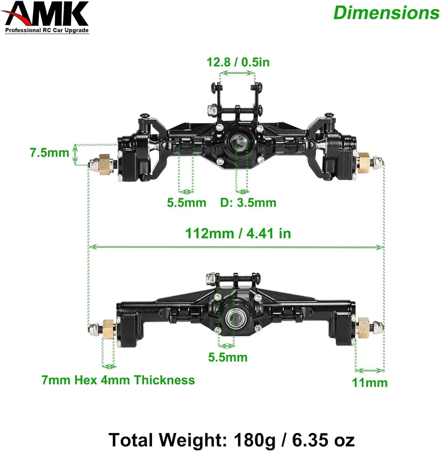 AMK TRX4M Brass Portal Axle  Kit Complete Set with 7mm Hex Wheel Hubs and 4mm Adapters for 1/18 RC Crawlers TRX4M Bronc Defend