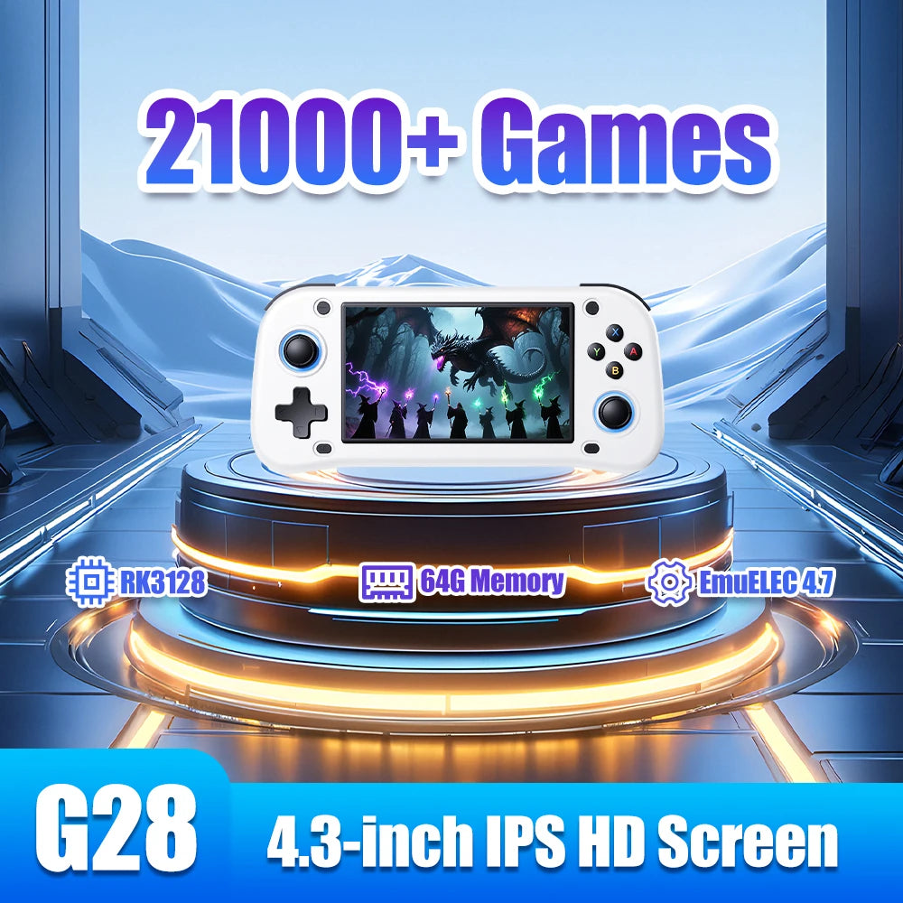 New 64G G28 Handheld Retro Game Console EmuELEC 4.7 OS Portable Game Player with 21000+ Games for PS1/PSP/FC/NES/SS/N64/GB/MD