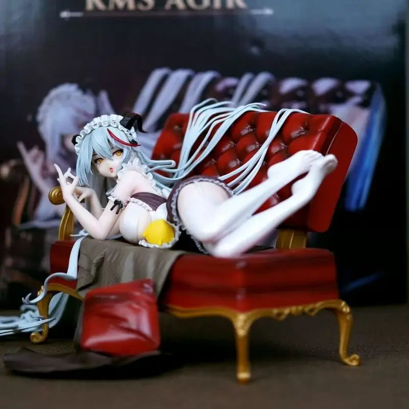 Azur Lane Kms Agir Anime Figure Maid Outfit With Red Sofa Collectible Figurine Desktop Ornament Peripheral For Adult Display