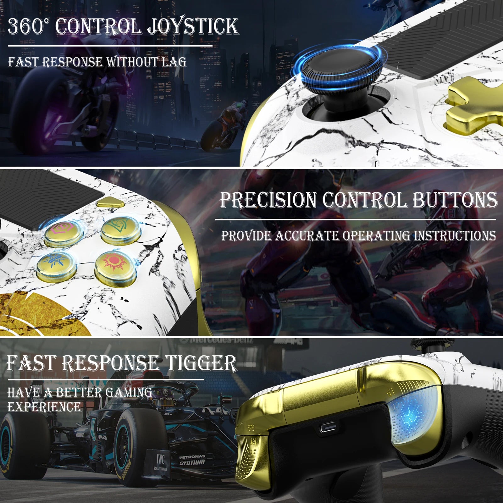 Controller for PS3/4/Switch/PC Bluetooth Wireless Gamepad,W/ Vibration Hall Effect Trubo FUNC,Video Game Control Handle Joystick