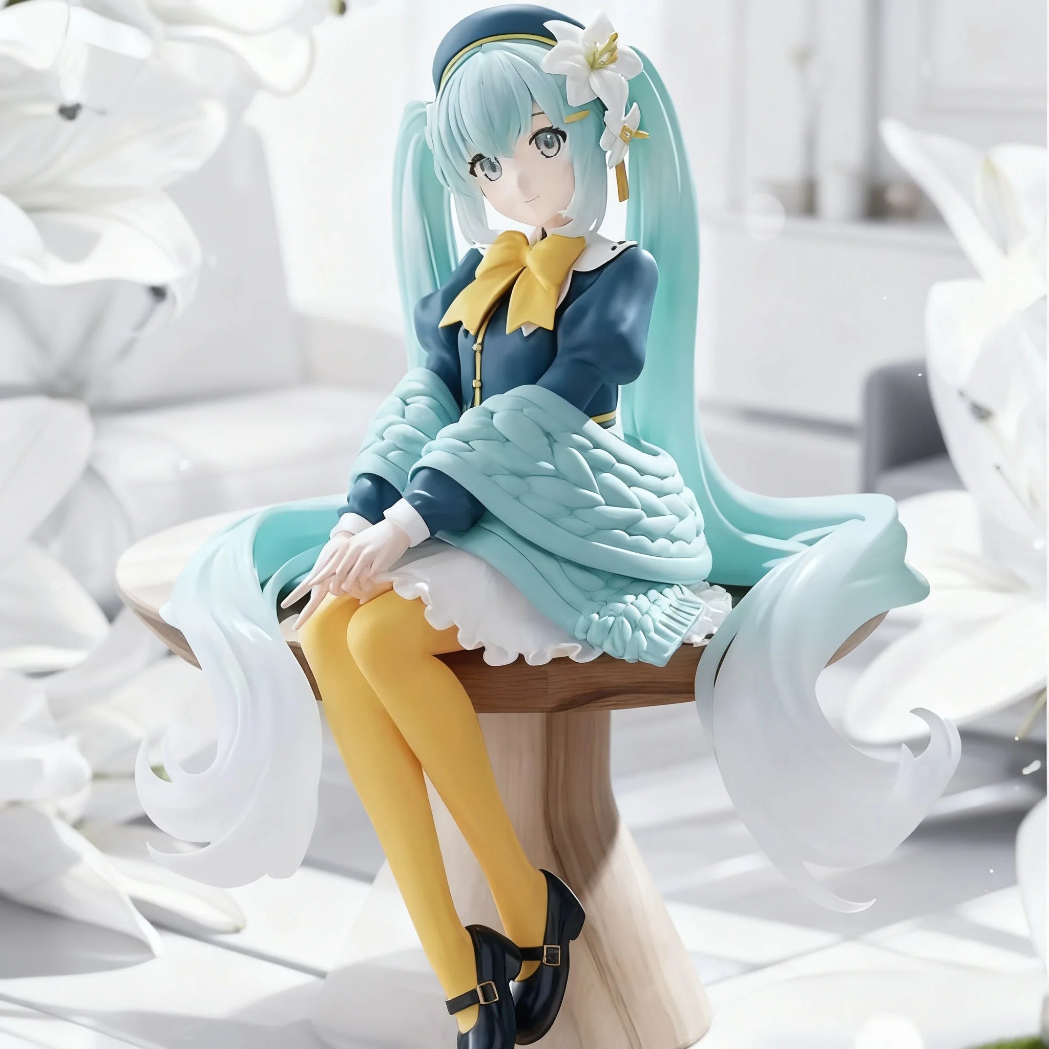 2025 New 15CM Anime Early Spring Sanmi Baihe Fairy Sitting posture Q version Kawaii Handmade Ornament PVC Model Toy Doll Collect