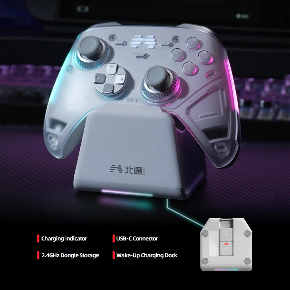 BEITONG KP70 Haptic Feedback Wireless Controller Charging Dock, for PC/Switch/iOS/Steam, Dual Auto-Sense Trigger (English Ver.)