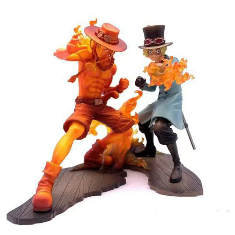 One Piece Anime Figure 13cm Feverish Action Flame Ace Sabo Action Statue PVC Collection Model Doll Toys Children Christmas Gift