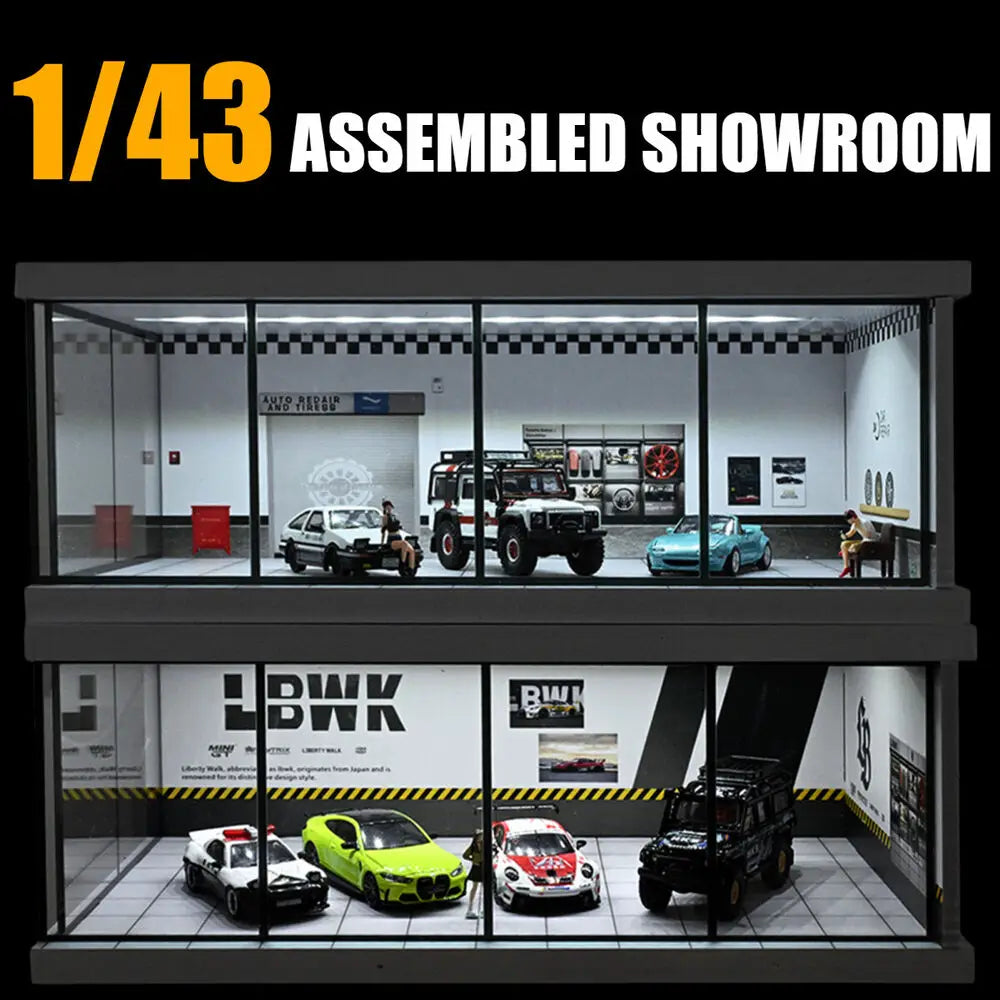 1: 43 Diorama Car Garage Model LED Lighting  Car Showroom Parking Lot Scene Display Models Toys