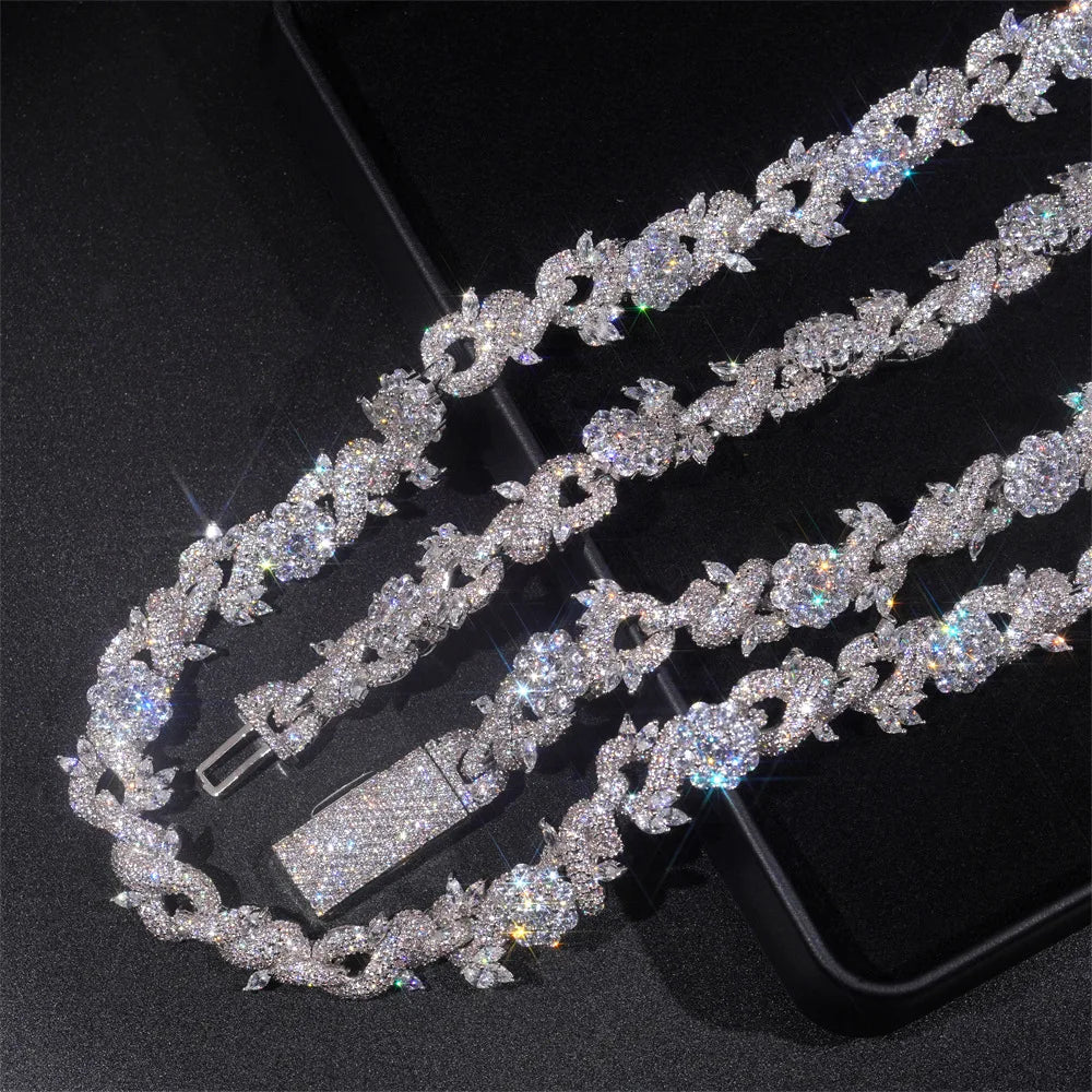 13mm 5A Zircon Thorn Flower Necklace Iced Out Link Cuban Bling Necklace For Men And Women Fashion Hip Hop Jewelry Drop Shipping