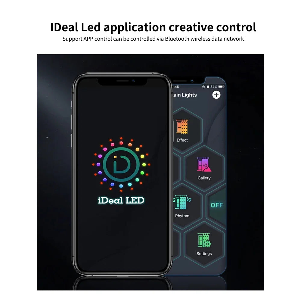 Smart LED Curtain Lights APP Control DIY Pattern RGB String Light Dimmable For Home Bedroom Party Birthday Holiday Decoration