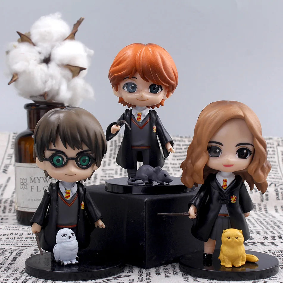 Harryy Potter 3pcs-10pcs Q Style Posket Hermione Ron Hedwig Vinyl Figure Toy Cake Decoration Car Model PVC Doll Toys
