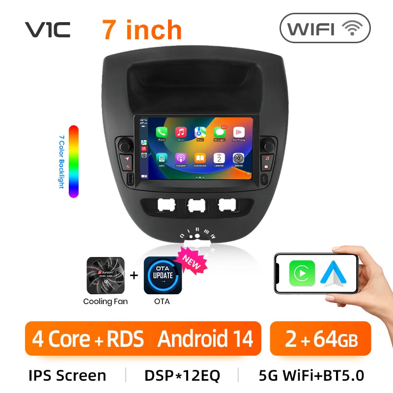 Junsun Android14 Wireless CarPlay for Apple Auto Car Radio Stereo for Peugeot 107 Toyota Aygo Citroen GPS TouchScreen Multimedia
