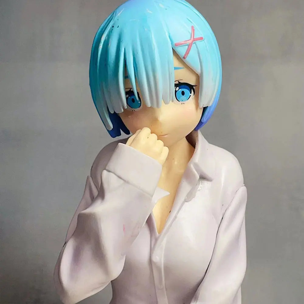 11CM Anime Life in another world from scratch Rem in white shirt sitting position anime model toys gift doll collection PVC