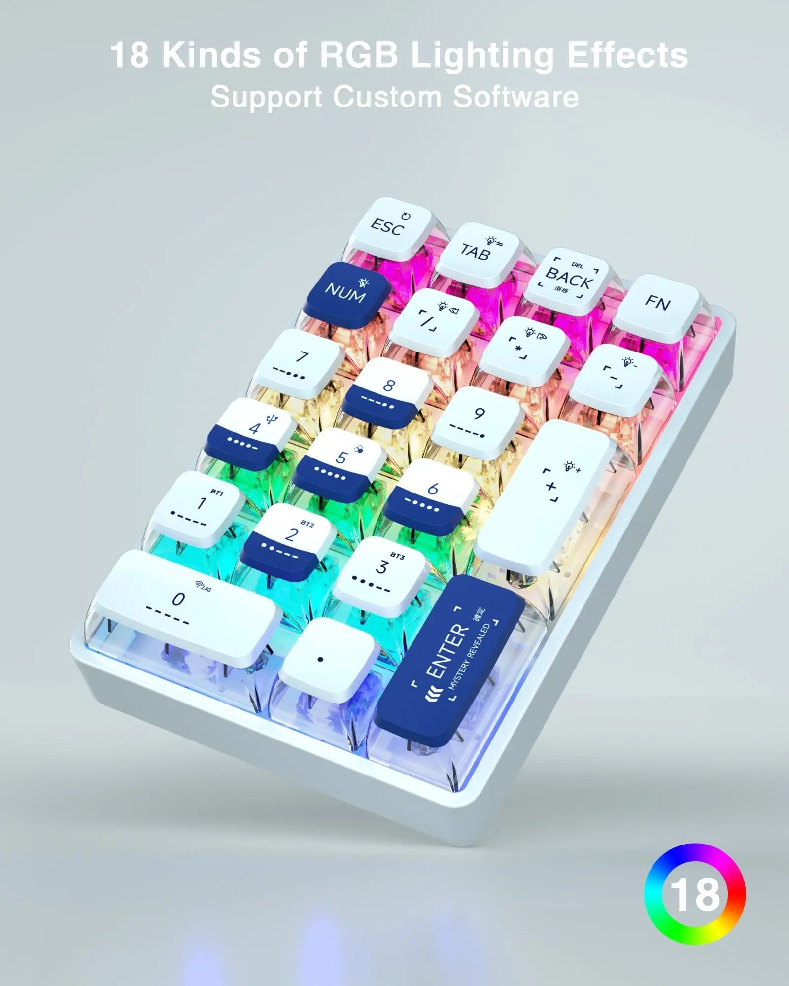 LEOBOG K21 Wireless Mechanical Numpad Keyboard 21 Key RGB 3 BT/2.4GHz/Type C Wired Hot Swappable Transparent Keycaps Keyboard