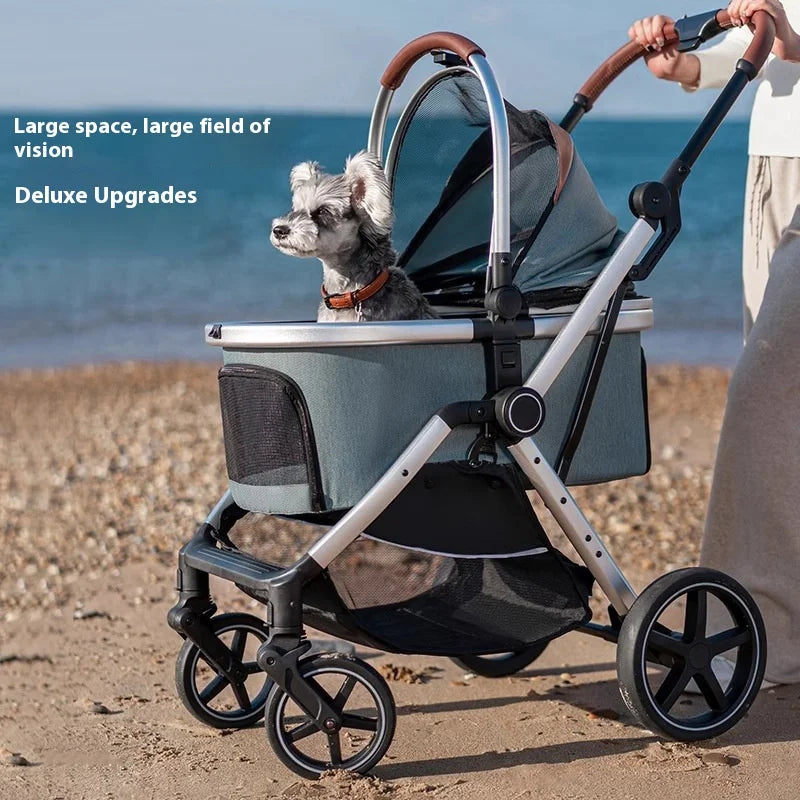 Wholesale Foldable Luxury Fabric Pet Stroller Large Space for Cats and Dogs for Out-Going Puppies Cross-Border Product