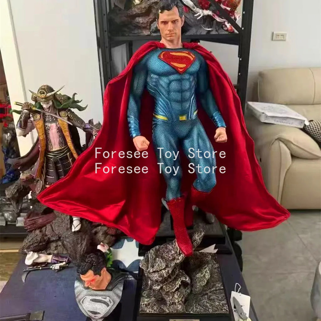 90cm Justice League Anime Figures Super-man Double-headed Sculpture Light-up Collection Desktop Decorations Best Gifts for Boys