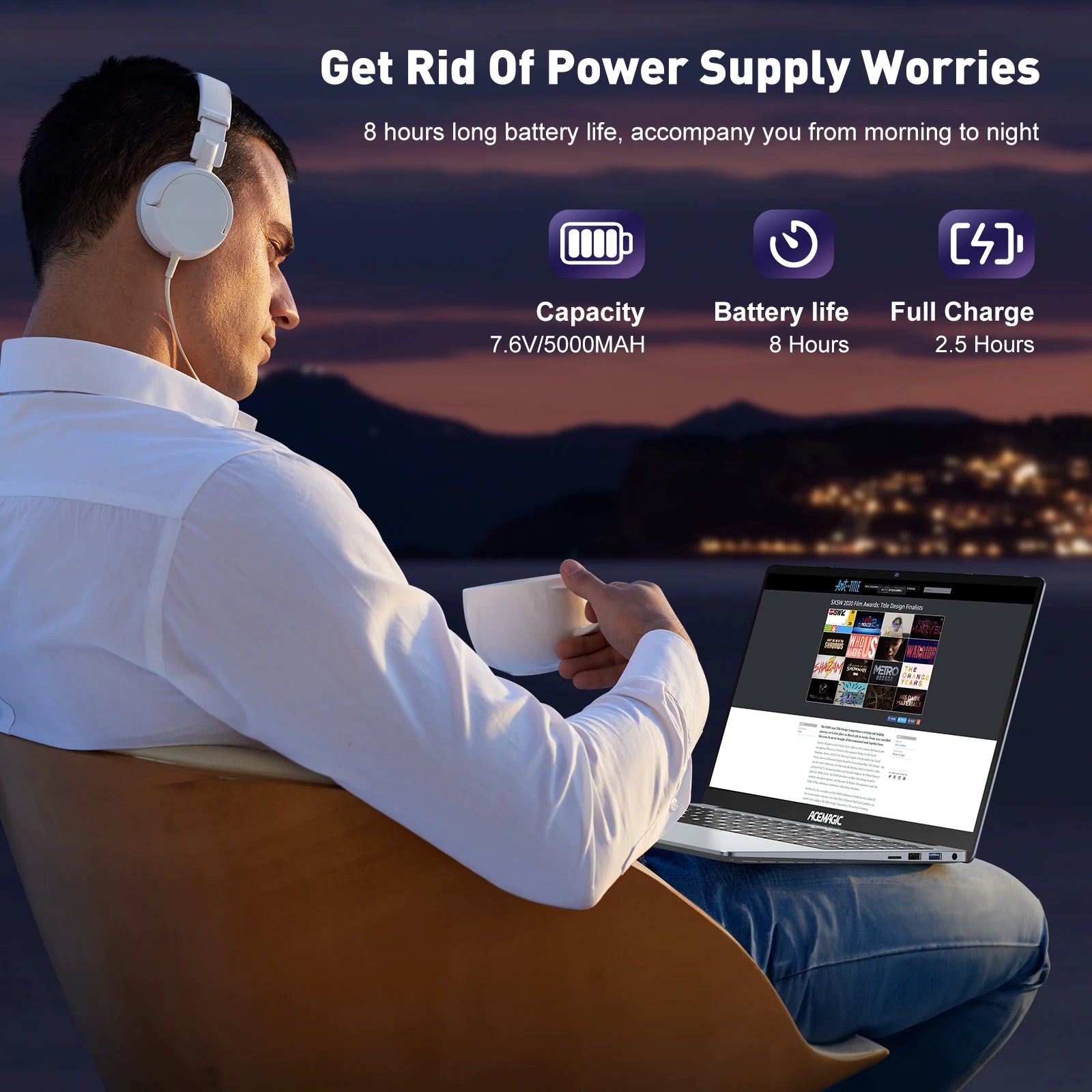 ACEMAGIC 15,6" Ultra Slim Laptop 16GB RAM 512GB SSD Intel N97 Notebook Gamer 1920*1080 Display Büro Studie Computer Windows 11