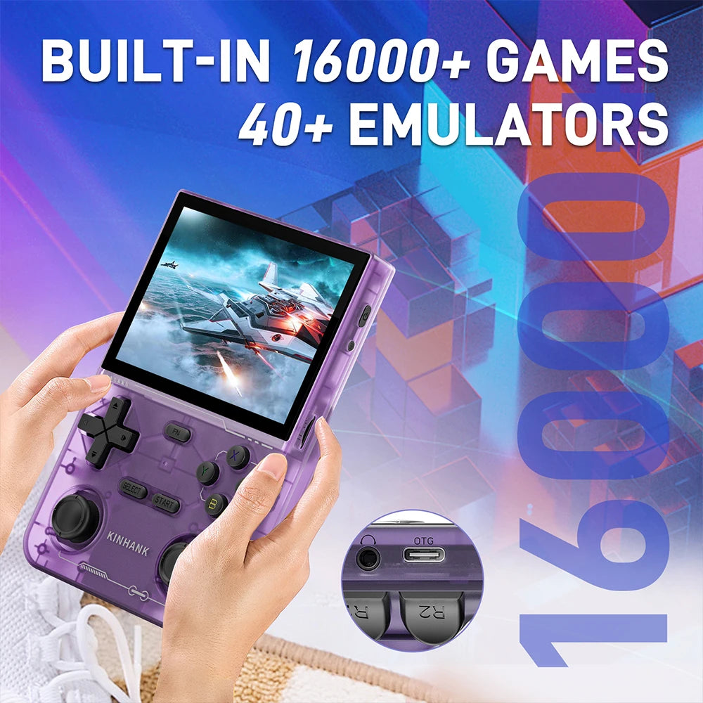 KINHANK K36 Retro-Handheld-Videospielkonsole, 500nit, 3,5-Zoll-IPS-Bildschirm, 16000 Spiele-Emulator für PS1/PSP/DC/N64/SS