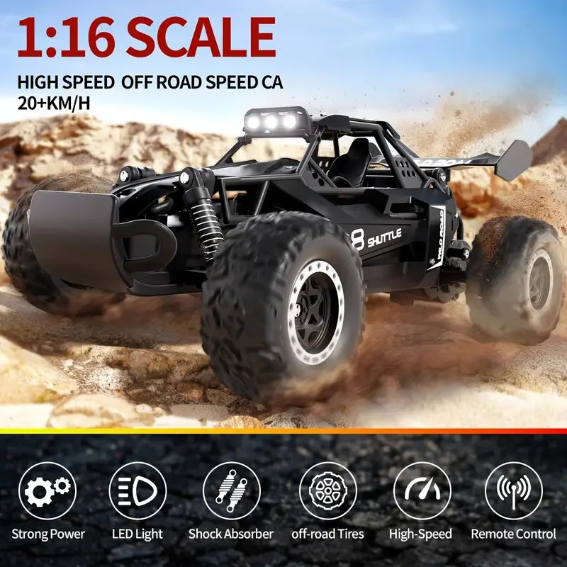 RC-Geländewagen im Maßstab 1:16, schnelles RC-Geländewagen, 20 km/h, Hochgeschwindigkeits-Elektrofahrzeug mit 2WD und 2,4-G-Fernbedienung, Monstertruck