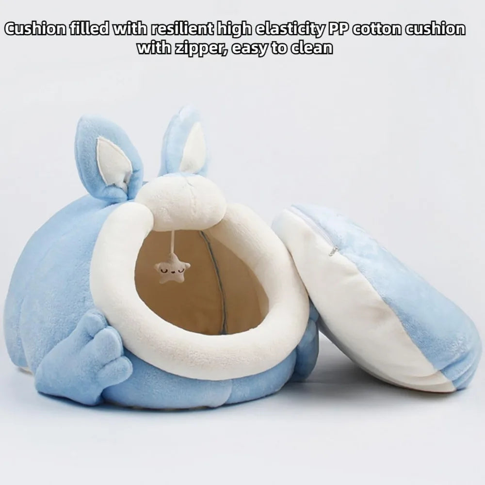 cozy pumpkin-themed cat bed with removable mat, ideal warm nest for cats and small dogs