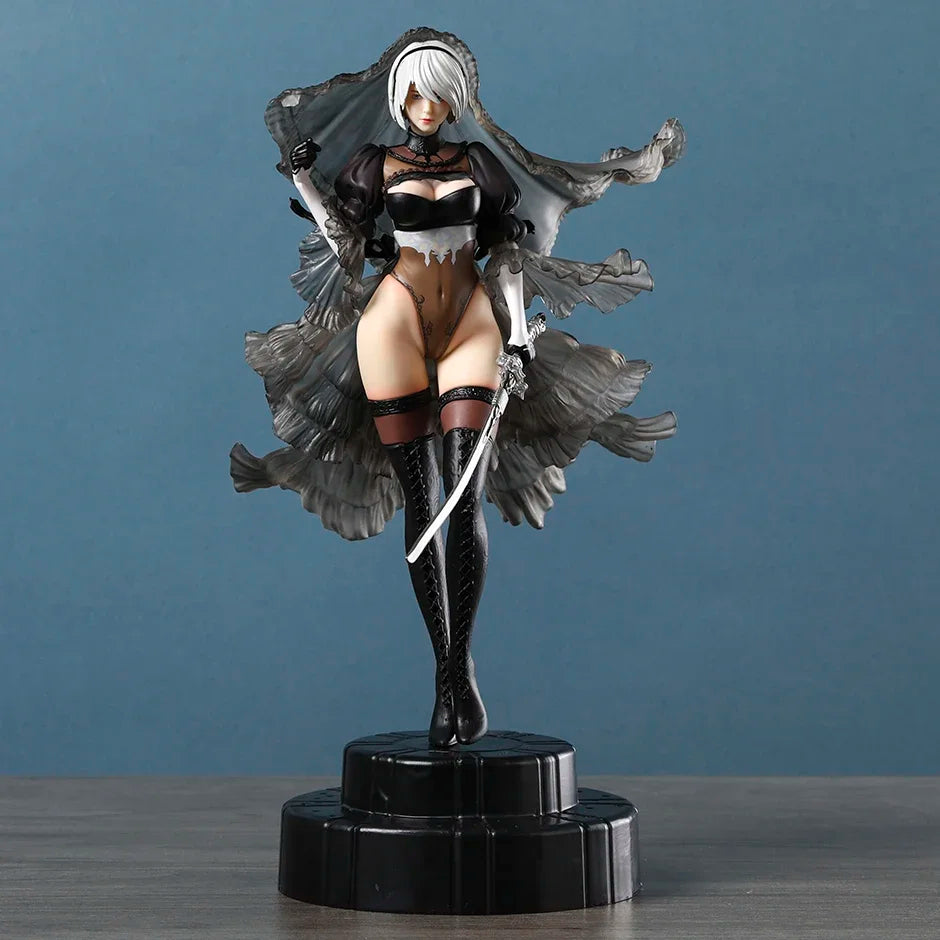 Nier:Automata 2B Wedding Dress with Replaceable Head Figurine Doll Collectible Model Decoration Toy