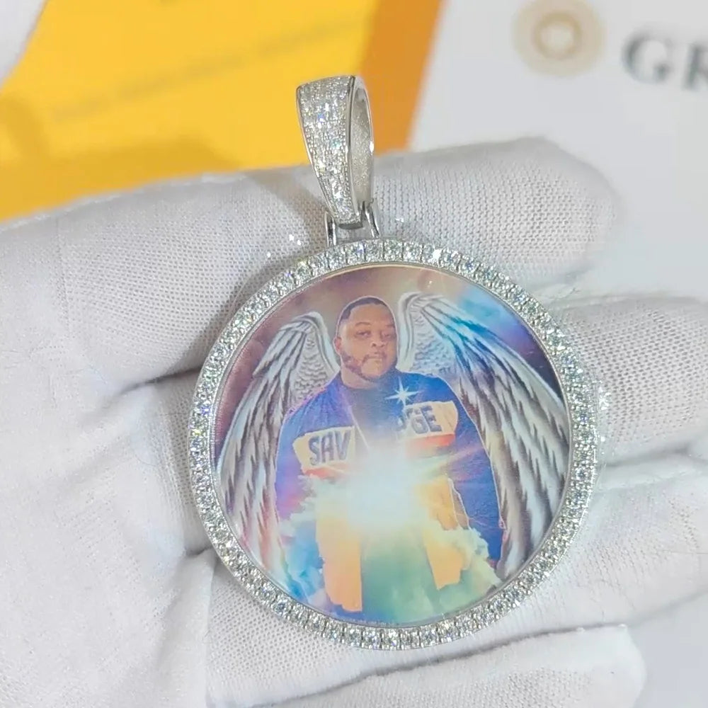 26mm/35mm/45mm Custom Photo S925 Personalized Pendants VVS Moissanite Pass Test Bling Diamond Necklaces Women Men Jewelry Gift
