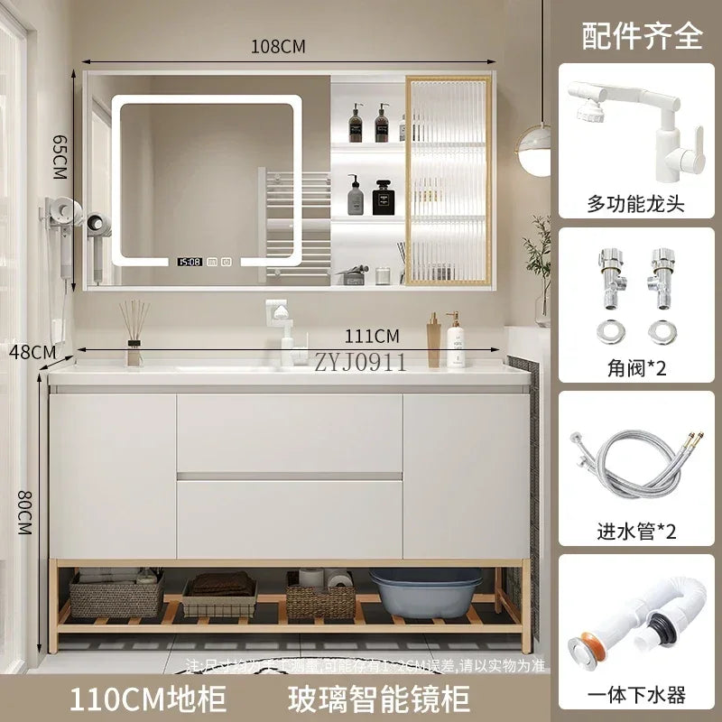 **Nordic Bathroom Vanity Cabinet With Ceramic Sink Combination Set Modern Floor Cabinet Washstand Stone Slab One Basin Hand Wash