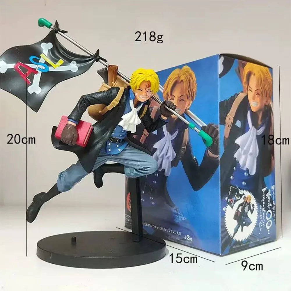18CM Sabo Figure Anime ONE PIECE Cute Run Anti-Flag Three Brothers Desktop Golf Artwork Model Toy Gift Collection Ornaments PVC