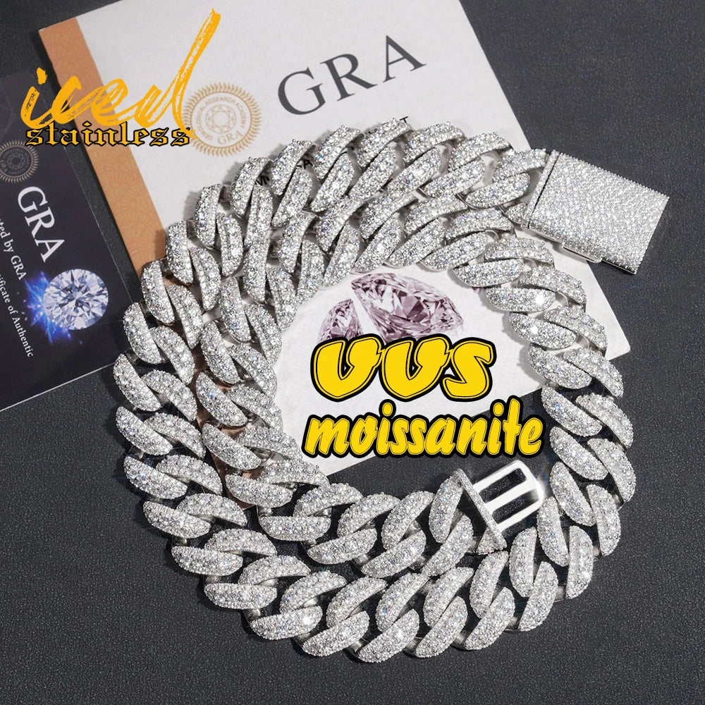 20mm Cuban Link Chain Moissanite Necklaces S925 Silver Real Diamonds Choker for Women Men Pass Tester Drop Shipping